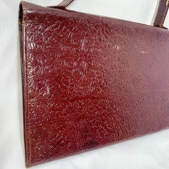 PITTI Italian Mid Century Blood Red Gilt Embossed Leather Clutch Wallet Gorgeous - Picture 9 of 16